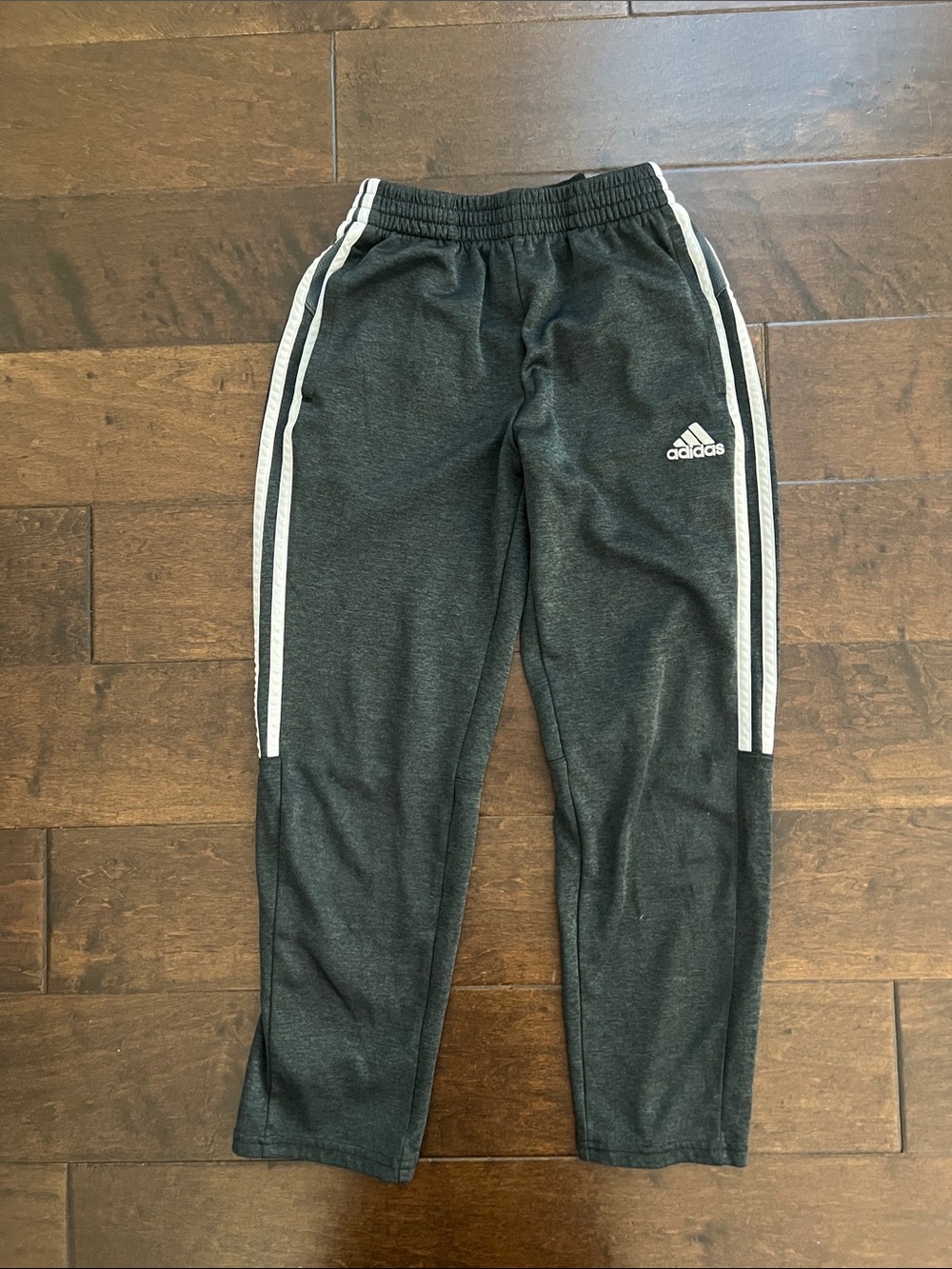 adidas Kids Charcoal Gray Joggers with White Side Stripes